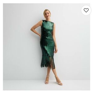 Nanette Lepore Shimmering Green (emerald )Fringe Midi Dress